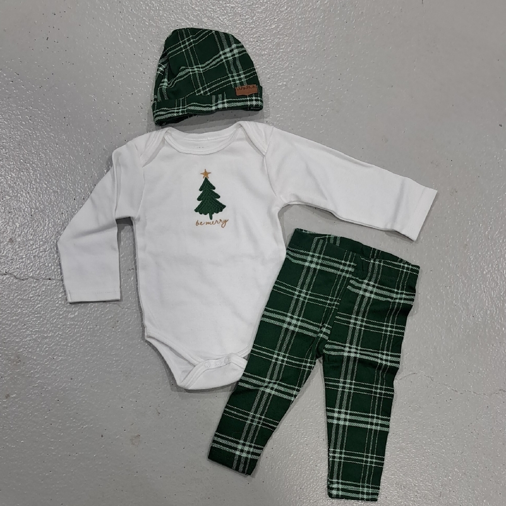 NWOT 3 Pc. White and Green Holiday Baby Outfit